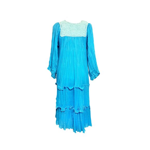60’s/70s Prairie-Chic Blue Dress
